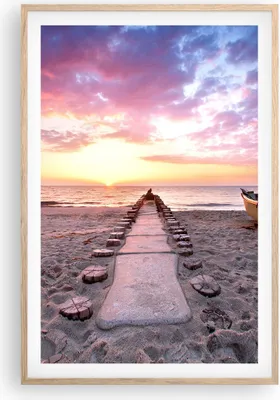 Produktbild von Gerahmtes Poster - Rahmen in heller Eiche - Boot Strand Himmel - 61x91,5 cm - Wand Bild - Wanddeko - Wandbilder - Kunstposter - Wandposter - Bilderrahmen - Bilder - Kunstdruck - P2NPA61x91-5064