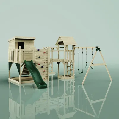 Produktbild von OutdoorToys Spielturm Malou aus Holz in Grün Trapezschaukel