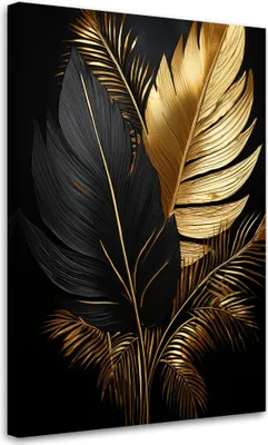 Produktbild von Leinwandbild Palmblätter Schwarz Gold 70x100 Feeby Gold bild für die wand bereit zum aufhängen