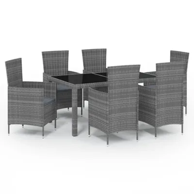 Produktbild von vidaXL 7-tlg. Garten-Essgruppe mit Kissen Poly Rattan Grau