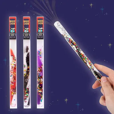 Produktbild von MAGIC SHOW Zauberstab Glitzer – Transparenter Glitzerstab mit Schwebekugeln, 22 cm