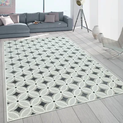 Image de Tapis d'intérieur et d'extérieur au design rétro Balcon Terrasse 3D-Web-Art Gris Beige Dimensions 80 x 150 cm