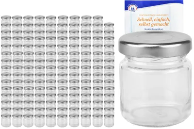 Produktbild von 200er Set Sturzglas 53 ml To 43 silberner Deckel Marmeladengläser Einkochgläser incl. Rezeptheft