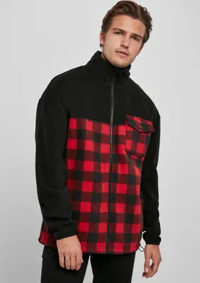 Obrázek produktu pro Bunda Urban Classics Patterned Polar Fleece Track Jacket black/redcheck - S
