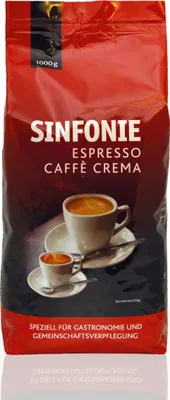 A bag of coffee beans with cups of espresso shown.