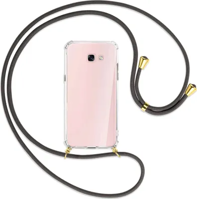 Produktbild von Handykette Backcover-Schutzhülle mit Band (Metall goldfarben) für Samsung Galaxy A7 2017 - dunkelgrau