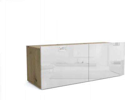 Produktbild von TV-Schrank - Fernsehtisch mit 2 Türen - Eiche Artisan / Weiß - Hochglanz - 100 x 35 x 35 cm B/H/T – TV Kommode - Wandschrank - TV Regal für Fernseher