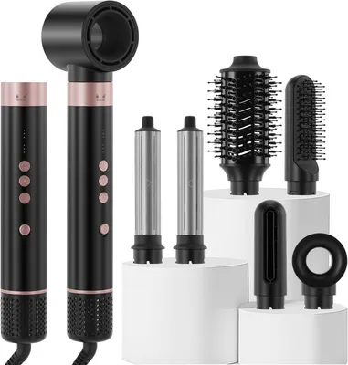 Produktbild von 6 in 1 Haartrockner Heißluftbürste, Lockenstab Glättbürste Heißluft-Styler Styling und Trocknungssystem, Warmluftbürste Automatisch mit Aufsätzen