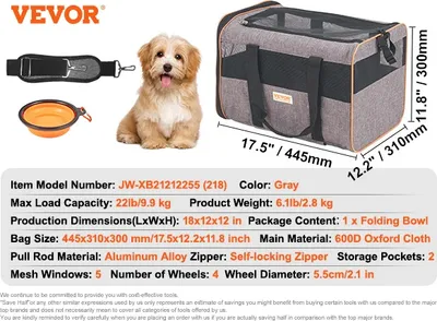 Zdjęcie produktu dla Transporter dla zwierząt na kółkach, zatwierdzony przez linie lotnicze, oddychające okienko z siatki, szary 22 lbs