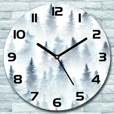 Produktbild von Wanduhr aus Glas Rund fi 30 Nebliger Wald blau Quarz Deko Schlafzimmer Büro