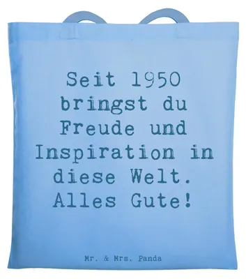 Produktbild von Mr. & Mrs. Panda Beutel Spruch 1950 Geburtstag - Sky Blue - Geschenk, Happy Birthday, Schultasche, Glückwunsch, alles Gute, canvas tasche, Meilenstein, Tote Bag, Feier
