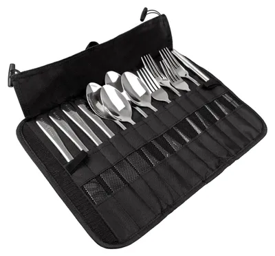 Produktbild von Camping Besteck Set aus Edelstahl für 4 Personen - Reisebesteck mit Transporttasche - Outdoor & Picknick Essbesteck, langlebig & multifunktional 4 Personen-Set