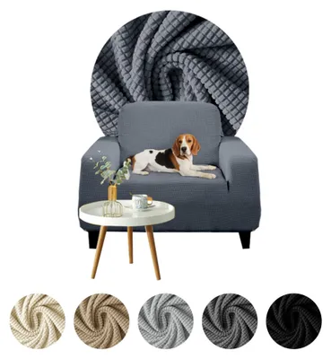 Produktbild von Elastischer Bezug aus dickem Stoff für 1-Sitzer Sofa, Couch oder Schlafsofa in Grau – Schonbezug
