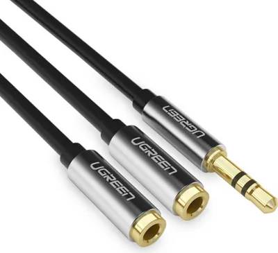 Zdjęcie produktu dla Kabel słuchawkowy Ugreen AV123 minijack 3.5 mm (męski) - 2x minijack 3.5mm (żeński) - czarny