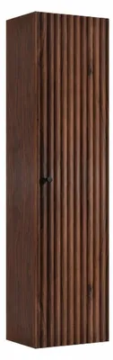 Image de Armoire haute de salle de bain, en chêne noyer, avec poignées disponibles en trois couleurs, dimensions : 35 x 27 x 136 cm, Image générée par une IA