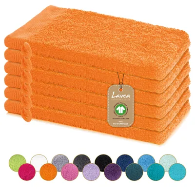 Produktbild von Lavea® 6er Set Waschhandschuh 16x22 cm, 100% Baumwolle, Waschlappen, saugstark, waschbar, strapazierfähig, Frottierserie Bali - Orange