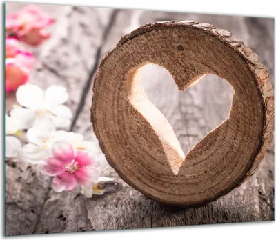 Produktbild von Herdabdeckplatten Glaskeramikkochfeld-Abdeckung Spritzschutz Glas 60x52cm Herz Holz