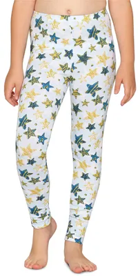 Image de Leggings longs en coton pour fille Merry Style MS10-337 (blanc/bleu avec étoiles dorées, taille 146)