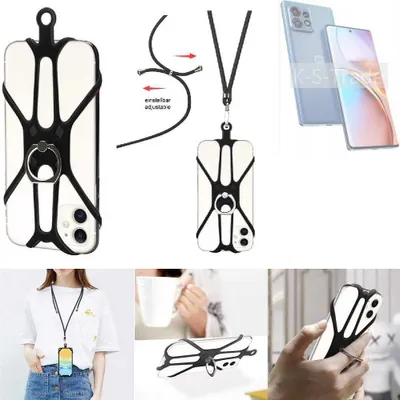 Produktbild von K-S-Trade 3in1 Handykette Handyband Handykordel Halsband Smartphone-Ring Handy-Ring kompatibel mit Motorola Edge 40 Pro Fingerhalterung Handyring