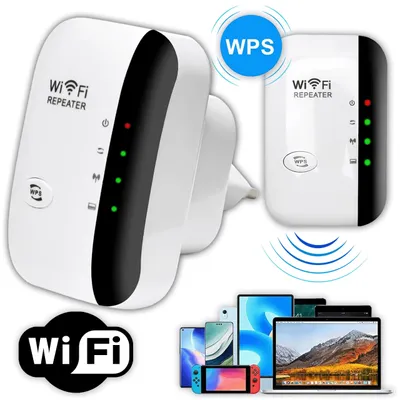 Immagine prodotto di KRUMAD Ripetitore WLAN con presa 2,4 GHz – Amplificatore WiFi con WPS e porta LAN – Extender WLAN compatto per casa e appartamento, amplificatore di segnale ideale