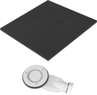Produktbild von AQUALAVOS SMC Duschtasse 90x90cm, mit Ablaufgarnitur,schwarz,Anti-Rutsch,Zuschneidbar,Steinoptik,superflach,bodenebene Montage,Quadratisch,Eckduschwanne Brausewanne