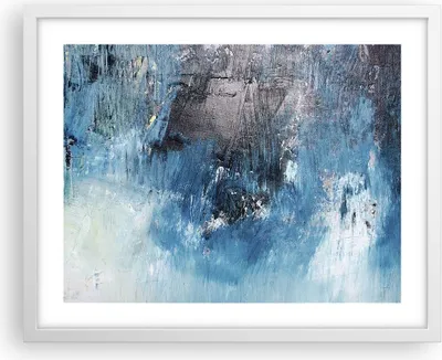 Produktbild von Gerahmtes Poster - Weißer Rahmen - Abstraktion Blau Schwarz - 50x40 cm - Wand Bild - Wanddeko - Wandbilder - Kunstposter - Wandposter - Bilderrahmen - Bilder - Kunstdruck - Wandbild - P2WAA50x40-4155