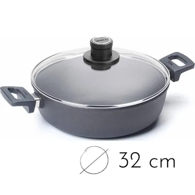 Produktbild von Woll, Guss-Kasserolle mit Glasdeckel, rund Nowo Titanium, für Induktion, Seitengriffe eckig 32 cm