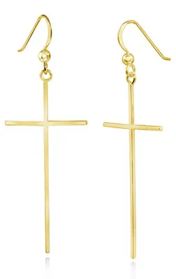 Produktbild von MATERIA by Matthias Wagner Gold Ohrhänger Kreuz 20x59mm - Damen Ohrringe 925 Silber vergoldet mit Schmuck-Box SO-281