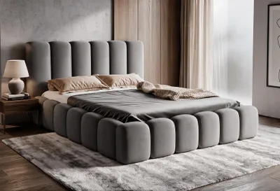 Produktbild von Polsterbett 160x200cm mit Bettkasten & Metallgestell - VELORA Bouclé Stoff GRAU GERRA LUXKOR24