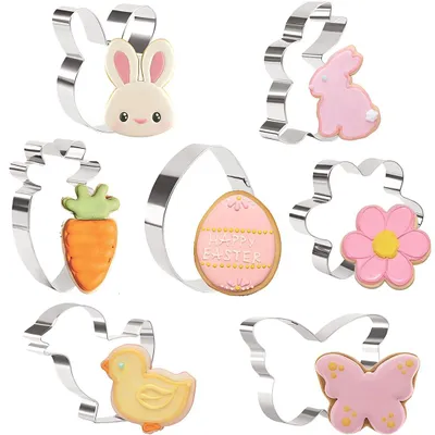 Produktbild von 8-teiliges Oster-Ausstechformen-Set, Oster-Ausstechformen, Ostergeschirr, Osterhase, Karotte, Ei, Blume, Schmetterling, Küken, Oster-Ausstechformen, Osterbasteln