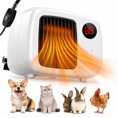 Produktbild von Wandmontierter Mini-Heizlüfter für Hunde- und Katzenhäuser, 2 Heizstufen, energiesparend, bissfest, mit integriertem Haarschutzgitter, geräuscharm