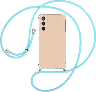 Produktbild von Handykette Backcover-Schutzhülle mit Band (Metall silberfarben) für Samsung Galaxy A34 5G - himmelblau