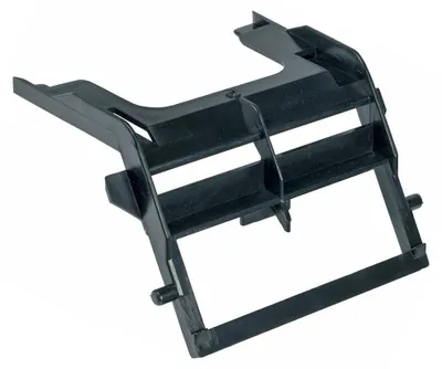 A black plastic filter holder for a vacuum cleaner is shown against a white background.