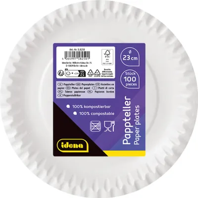 Obrázek produktu pro Bílý papírový talíř, průměr 23 cm, 100 kusů