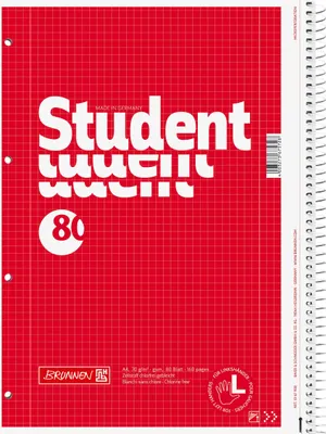 Immagine prodotto di BRUNNEN 1067908 Blocco universitario Studente mancino A4 a scacchiera, con linea di margine interna ed esterna, Lin. 28 Copertina: rosso
