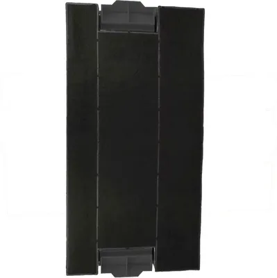 A black rectangular object with gray plastic connectors at the top and bottom, presented against a white background.
