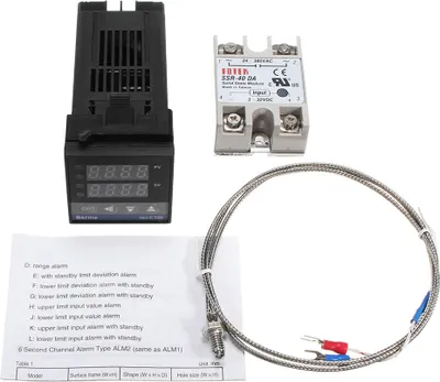 Zdjęcie produktu dla REX-C100FK02-V*DN Inteligentny regulator temperatury Wyjście SSR + SSR-40 DA + Sonda K Termopara + Radiator