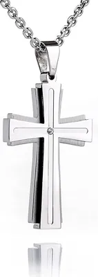 Produktbild von Edelstahl Anhänger Kreuz mit 1 Stein Zirkonia Und Edelstahl Kette - Herrenschmuck