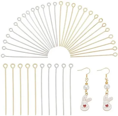 Image de Oogpin de 40 mm - Acier inoxydable 304 - Argenté/Doré - Pour la fabrication de bijoux - Inclut les pointes principales/ressorts - Trou de 2 mm - Accessoires pour bijoux