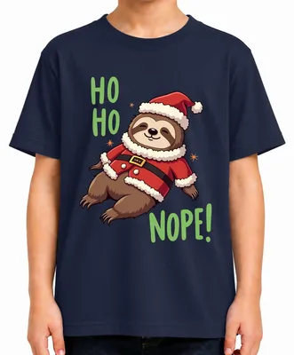 Immagine prodotto di HO HO NOPE! Bradipo Natale divertente regalo carino pigro maglietta unisex per bambini, Navy, 104