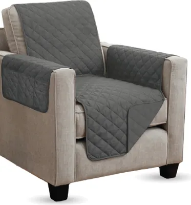 Produktbild von Sesselschoner ( Anthrazit ) gesteppt - 190x165cm - Sesselauflage mit Armlehnen und Taschen - Sesselüberwurf  Schoner für Sessel - Überwurf
