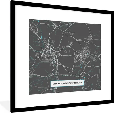 Produktbild von MuchoWow® Gerahmtes Poster Stadtplan - Karte - Villingen Schwenningen - Blau - Deutschland - Karte 40x40 cm - Poster mit Schwarzem Bilderrahmen Wandposter Rahmen Foto Bilder - Poster - Plakat im Rahmen