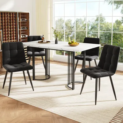 Obrázek produktu pro Rozkládací jídelní set pro 4-8 osob, jídelní stůl o rozměrech 140x80 cm, 4-8 židlí, kovová konstrukce, černý samet