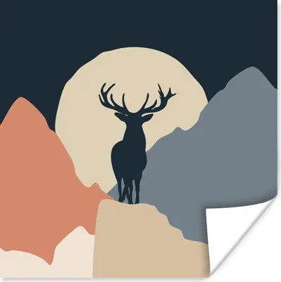 Produktbild von MuchoWow® Poster Pastell - Hirsche - Mond 50x50 cm - Wohnzimmerdekoration