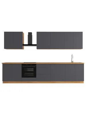 Produktbild von Küchenzeile – Küchenblock – Einbauküche – Komplettküche – Singleküche –  Nexa  – K89-G340 – 340 cm– Grau Matt Ohne Arbeitsplatte & Elektrogeräte