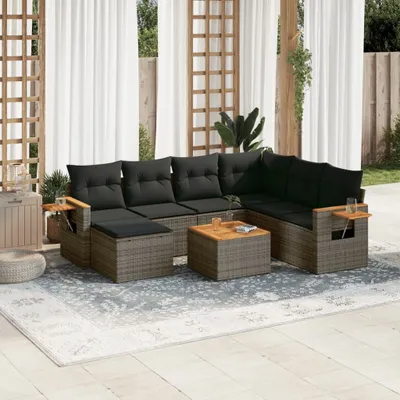 Produktbild von Gartenmöbelgarnituren - 8-tlg. Garten-Sofagarnitur mit Kissen Grau Poly Rattan Möbel21
