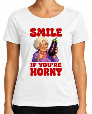 Produktbild von Smile If You're Horny Oma Aubergine Witzig Statement Sarkasmus Damen T-Shirt, Weiß, XL
