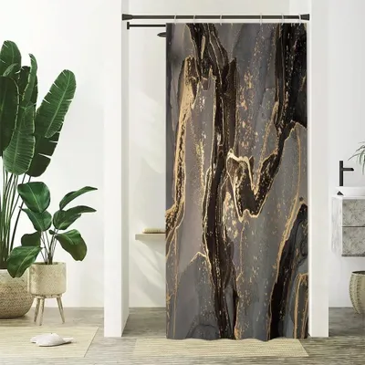 Image de Rideau de douche aspect marbre noir et or - moderne et imperméable - 1 pièce - 90 x 180 cm