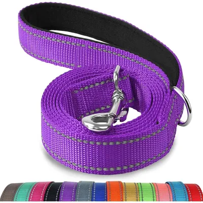 Obrázek produktu pro Oblečenková vodítka pro psy, oboustranně reflexní, s polstrovanou rukojetí, fialová, délka 1,2 m, šířka 2,5 cm