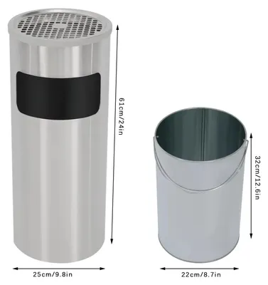 Image de Poubelle de 30 litres - Poubelle debout avec cendrier intégré - Acier inoxydable - Argenté